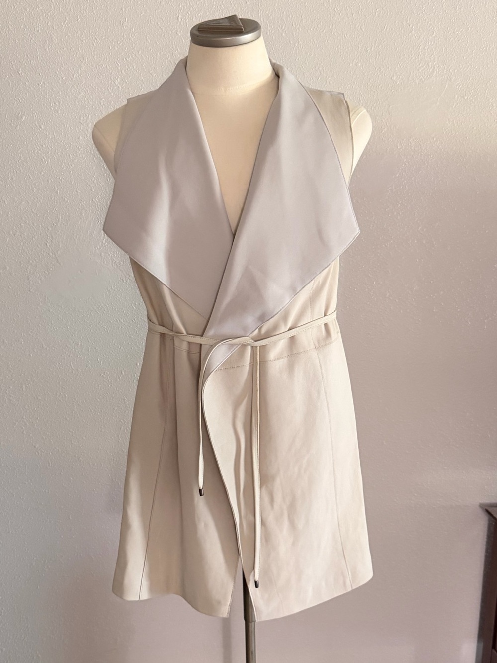 Vince Light Gray And Tan Goat Leather Wrap Vest with Tie Waist Small